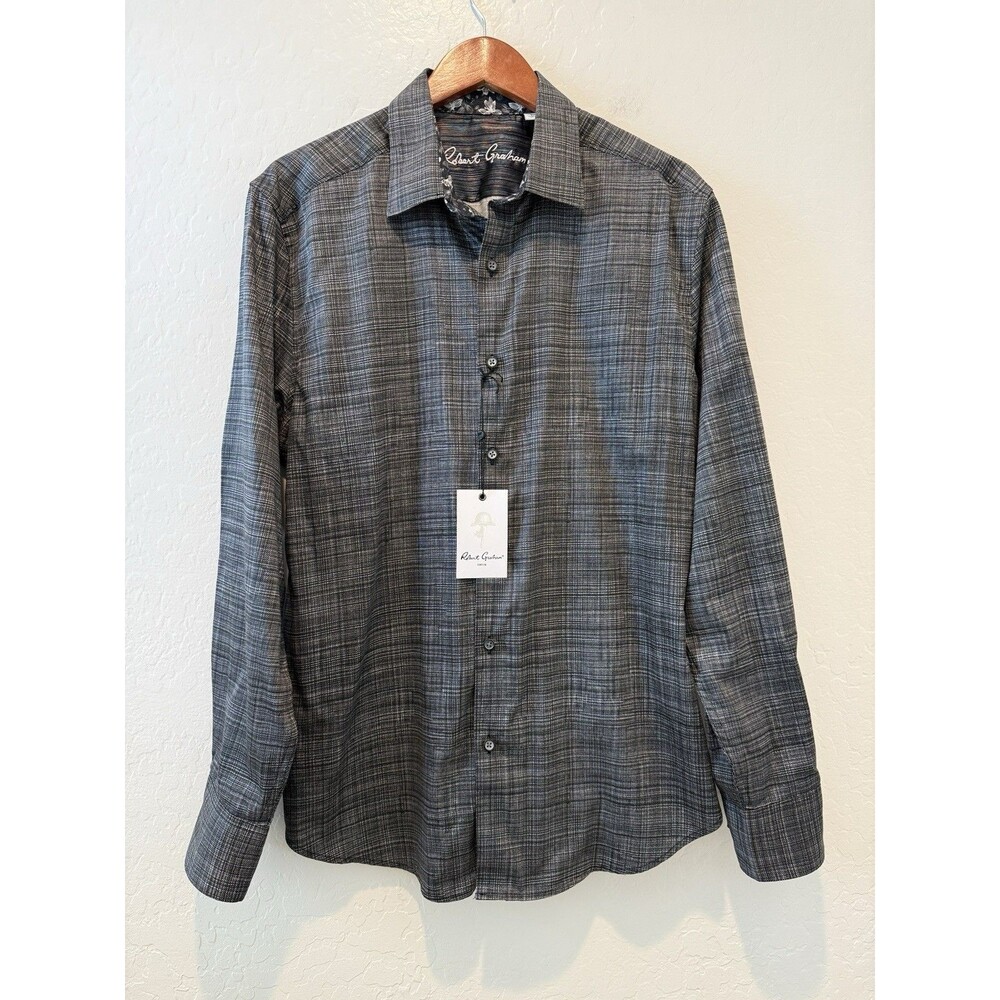 NWT Robert Graham L Roth Classic Fit Button Down Charcoal Shirt Floral Contrast